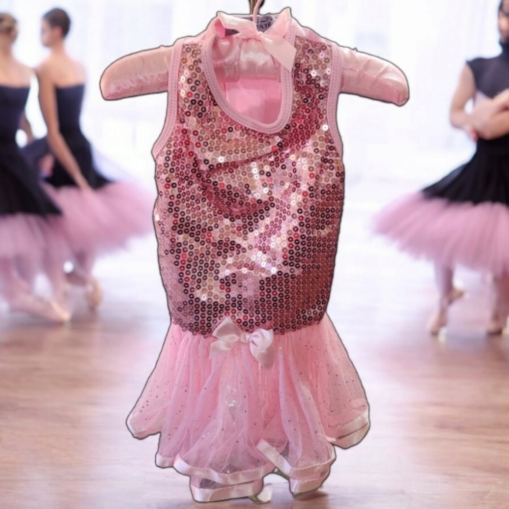 Pink Sequin Doggy Dress Size Medium with match sati padded hanger included. - Picture 1 of 4